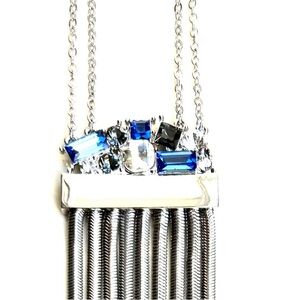 NWT Tahari Necklace (long) Silver-tone w/blue/white/gray stones Great X MAS Gift